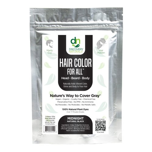 Black Henna Hair Color For All Kit | 100% All Natural Indigo Powder Hair Dye & Beard Dye (Midnight Natural Black) Organic, Herbal & Vegan Chemical & Cruelty Free Permanent Gray Coverage & Tinting
