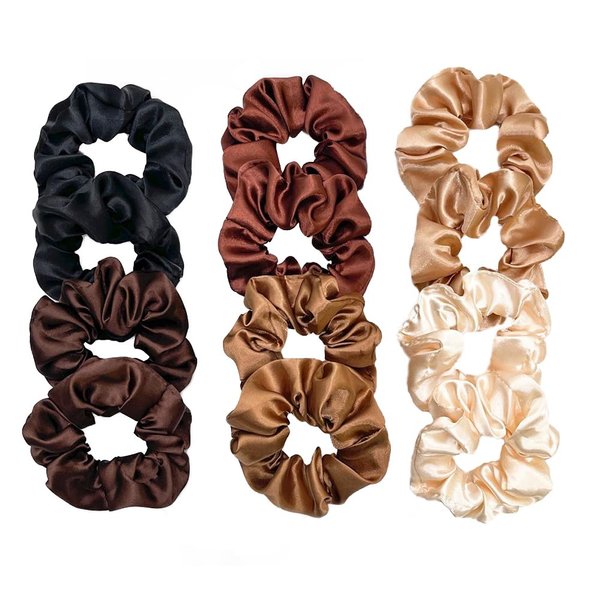 12Pcs Satin Silk Hair Scrunchies Soft Hair Ties Colorful Elastic Hair Bobbles Scrunchies Hair Bands Ponytail Holders Hair Accessories for Women Girls 6 Colors 4.3 inch