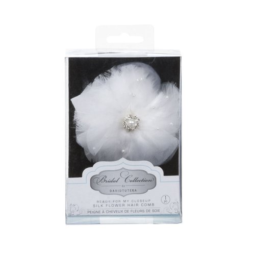 David Tutera Hair Comb - Silk & Feather Flower - White - 4 inches