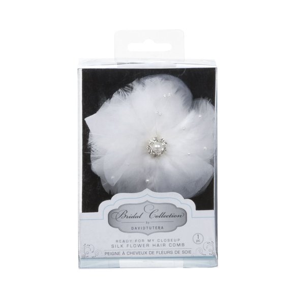 David Tutera Hair Comb - Silk & Feather Flower - White - 4 inches