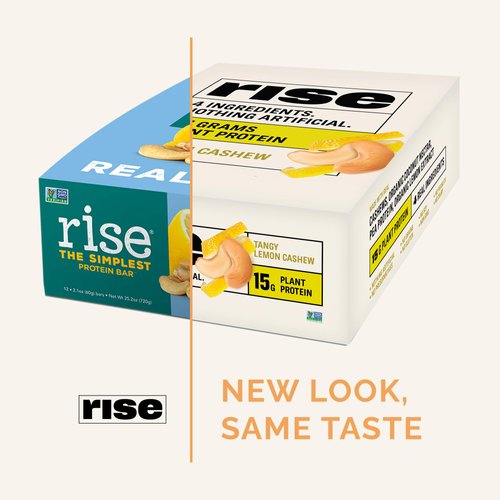 Rise Pea Protein Bar - Vegan Lemon Cashew | Breakfast Bar & Protein Snack 15g Protein Just 3 Whole Food Ingredients Non-GMO Gluten-Free Soy Free