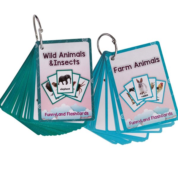 Wild Animals&Insects,Farm Animals 2 Sets of English Flash Cards Kids Pocket Card Learning Baby Toys for Children