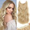 Clip in Halo Hair Extensions: Invisible Wire Hair Extension with Adjustable Size Transparent Headband 4 Secure Clips 20 Inch Long Curly Wavy Light Brown Mixed Blonde Secret Hairpieces for Women