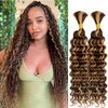 Human Braiding Hair 20 Inch Deep Wave Bulk P4/27 Human Hair for Braiding No Weft 2 Bundles 100g Curly Human Hair for Boho Braids 100% Unprocessed Brazilian Virgin Hair for Human Hair Extensions