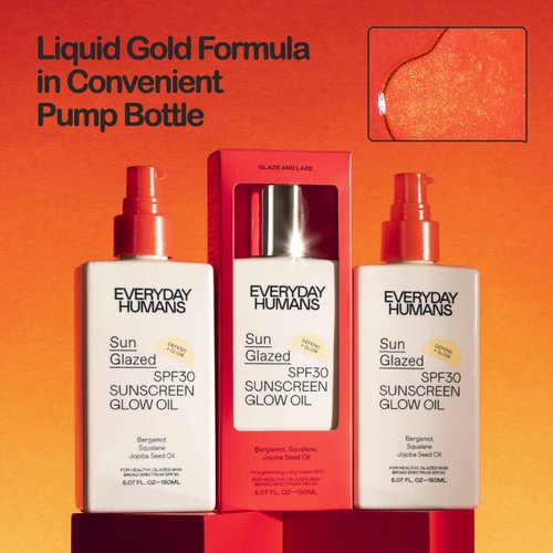 EVERYDAY HUMANS Sun Glazed | SPF 30 Sheer Body Glow Oil Sunscreen with Gold Shimmer Mica, 5.1oz | Sweat and Water Resistant | Non-Greasy, Moisturizing with Squalane, Jojoba Oil | Citrus Scent