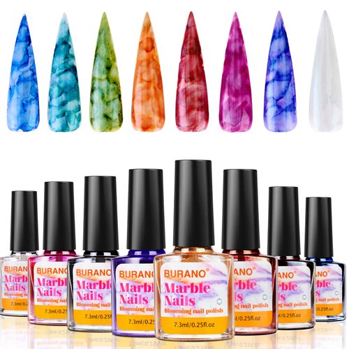 BURANO Marble Nail Gel Polish, Blooming Gel Nail Polish Glitter Effect Tints Nail Marble Effect for Nails Art Set 8 Colors Fall Winter