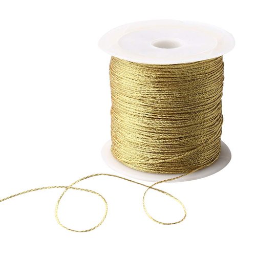 Pengxiaomei 218 Yards/656 Feet Metallic Cord 2 Pcs Spool Metallic Thread Colored Jewelry Thread Colored Craft Gold String Tinsel String Craft Making Cord for Gift Wrapping(0.5mm)