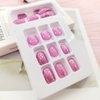 Square Short Fake Nails Acrylic Press on Nails Glitter Sequins False Nails with Designs Rose Pink Full Cover French Tip Glue on Nails Short Length for Women 24 Pcs