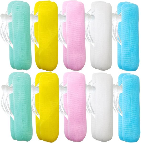 GXXMEI 20PCS Exfoliating Mesh Soap Pouch Mesh Soap Saver Bag Bubble Foam Net for Body Facial Cleaning Tool, 5 Colors