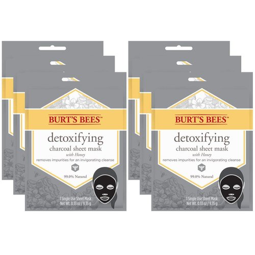 Burt's Bees Detoxifying Charcoal Facial Sheet Mask, Single Use Face Mask, 1 Count, Pack of 6 (Package May Vary)