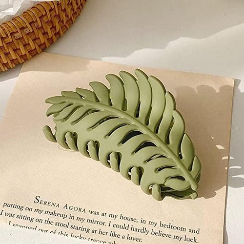 Junfamilee Hair Clip, 1Pc Green Leaf-shaped Hair Clip with Many Teeth, Big Claw Clips, 3.5 Inch, Non slip Leaves Hair Catch Barrette Jaw Clamp Hairpins for Women Girls, Hair Accessories