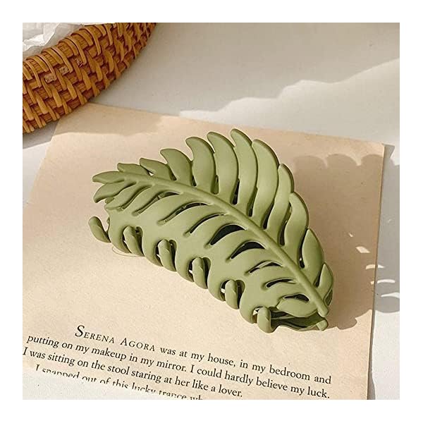 Junfamilee Hair Clip, 1Pc Green Leaf-shaped Hair Clip with Many Teeth, Big Claw Clips, 3.5 Inch, Non slip Leaves Hair Catch Barrette Jaw Clamp Hairpins for Women Girls, Hair Accessories