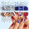 12 Grids 4th of July Holographic Nail Art Glitters Sequins Independence Day Star Nail Sequins Red Blue Mixed Star Nail Glitter Laser Star Nail Shining Flakes Nail Decor for Women Girls Decorations