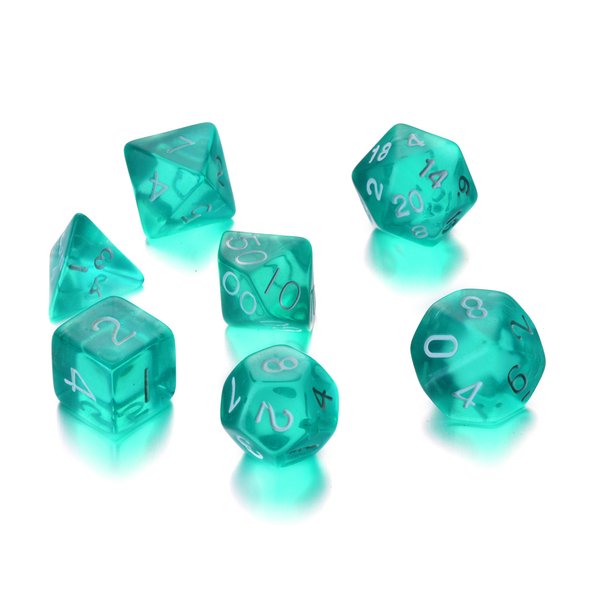 REINDEAR 7 Die Polyhedral Role Playing Game Dice Set with Velvet Pouch (Transparent Turquoise)