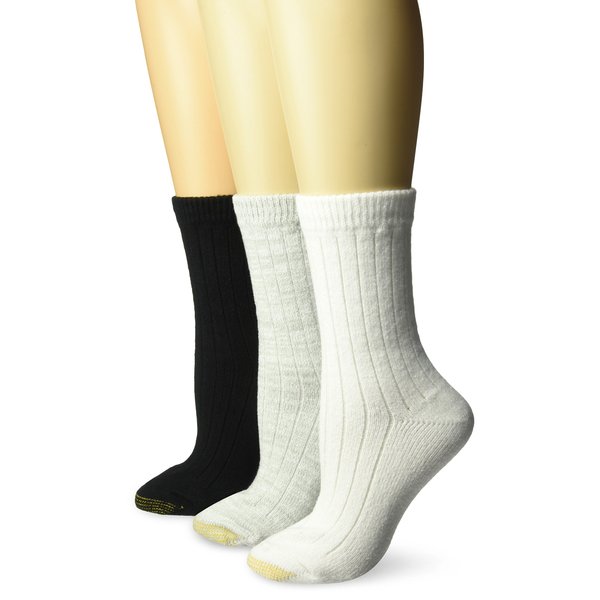 GOLDTOE Women's Ultra Soft and Cozy Geo Crew Socks, 3 Pairs, Light Grey/White/Black, Shoe Size: 6-9