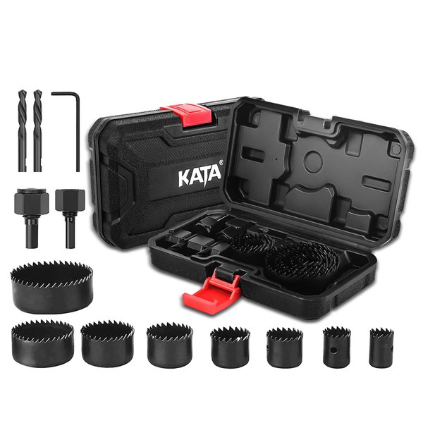 KATA 12PCS Hole Saw Kit 3/4"-2-1/2" (19-64mm) Hole Saw Set with Mandrels Hex Key, Ideal for Soft Wood, PVC Board, Plywood, Drywall Drilling