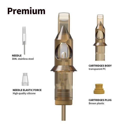 RHEIN Tattoo Cartridge Needles 20pcs 25RM #10 Bugpin 25 Round Magnum Needle Diameter 0.3mm, 3.5mm M-Taper for Tattoo Artists & Beginners Closed Tips