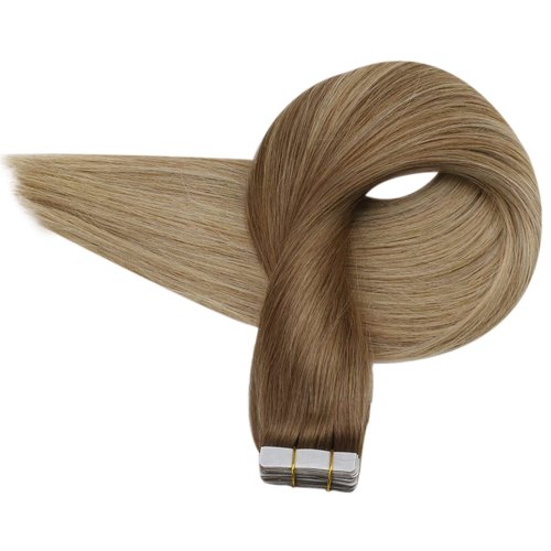 Full Shine Tape in Hair Extensions 16 Inch Tape in Real Hair Extensions Color 10 Fading to 14 Balayage 20 Pcs 50 Grams Tape in Human Hair Extensions Blonde Tape in Extensions