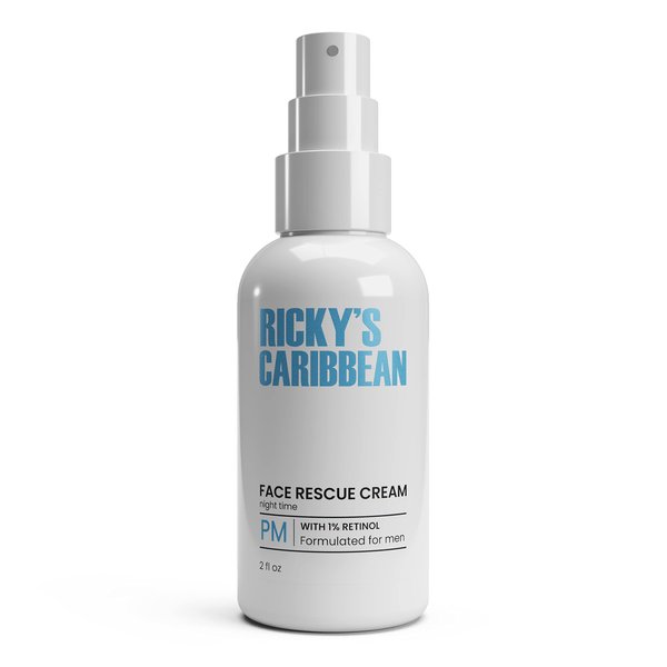 Ricky's Natural Face Rescue Cream – Ocean Minerals PM Face Moisturizer with 1% Retinol - Men's Face Moisturizer Cream - Vitamin A and E Refreshing & Hydrating Nighttime moisturizing cream for Men