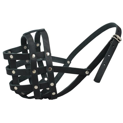 Real Leather Dog Basket Muzzle #112 Black (Circumference 13", Snout Length 3") Bulldog, Boxer