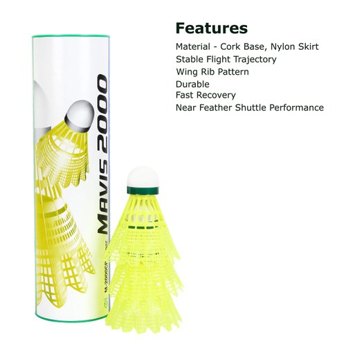 YONEX Mavis 2000 Green Cap Nylon Shuttlecock, Pack of 6 (Yellow)