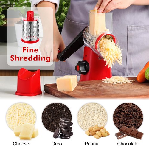 Cheese Grater Rotary, Rotary Grater for Kitchen, Kitchen Grater Vegetable Slicer with 3 Drum Blades, Fast Cutting Cheese Shredder for Vegetables and Nuts