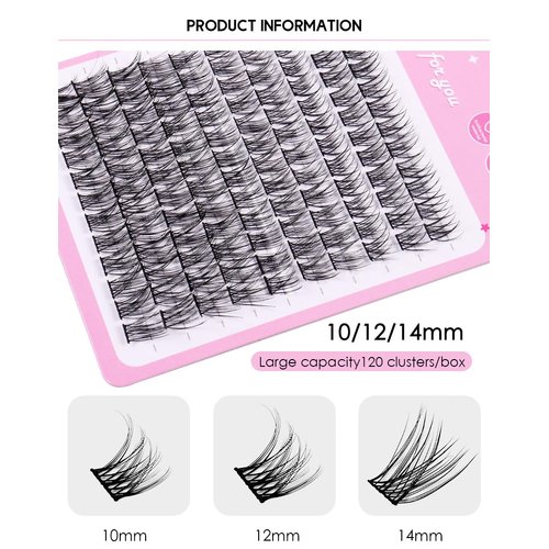 120 Pieces Eyelash Clusters - Wispy Lash Clusters, Individual Lashes, Mixed Lash Clusters, False Eyelash Extensions, DIY Lash Extension for Self Application At Home, C Curl- 50D - 0.05D - 10-14mm