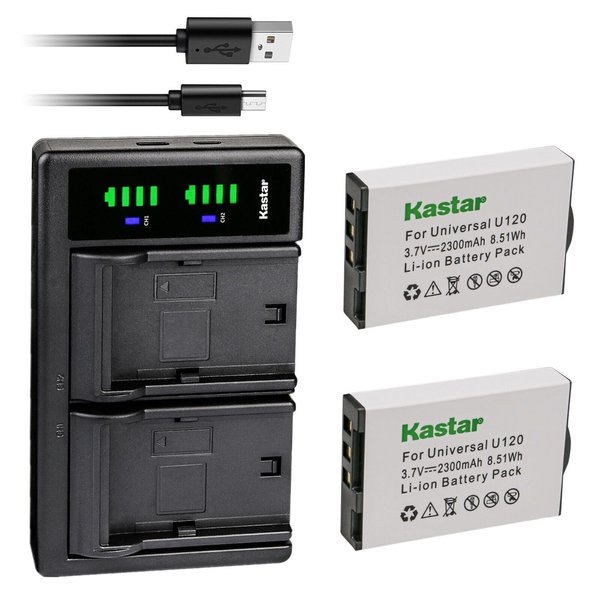 Kastar 2-Pack U120 Battery and LTD2 Charger Compatible with URC BATT-TRC1080 BTBL73386 Battery, URC TRC-1080 URC TRC-820 URC MX-1400 URC MXHP-R500 URC MXHP-R700 URC HS-R100 URC RM-2 Remote Control
