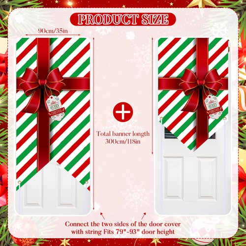 Christmas Door Cover Decoration Bowknot Gift Box Door Cover Both Side Merry Christmas Door Hanging Banner Xmas Porch Sign Backdrop for Holiday Xmas Eve Indoor Outdoor Party Supplies 118 x 35 Inch
