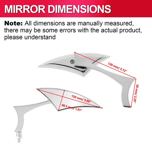 INNOGLOW Motorcycle Side Mirrors Rearview Mirror Chrome with 8mm/10mm Adapter Universal for Harley Kawasaki Suzuki