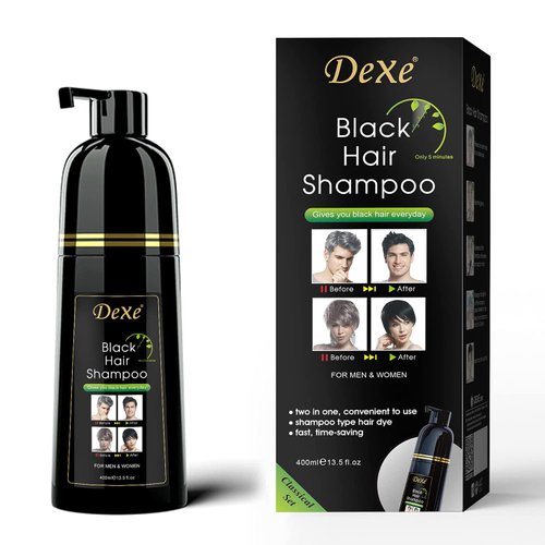 Dexe Hair Dye Shampoo 13.5 Fl Oz, Semi-Permanent Black Hair Dye, Hair Color Shampoo, Black Hair Shampoo For Men & Women, Mild Plant Formula Black Hair Dye Shampoo, 100% Gray Coverage (black)