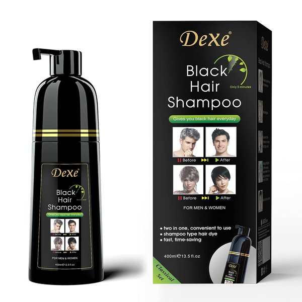 Dexe Hair Dye Shampoo 13.5 Fl Oz, Semi-Permanent Black Hair Dye, Hair Color Shampoo, Black Hair Shampoo For Men & Women, Mild Plant Formula Black Hair Dye Shampoo, 100% Gray Coverage (black)