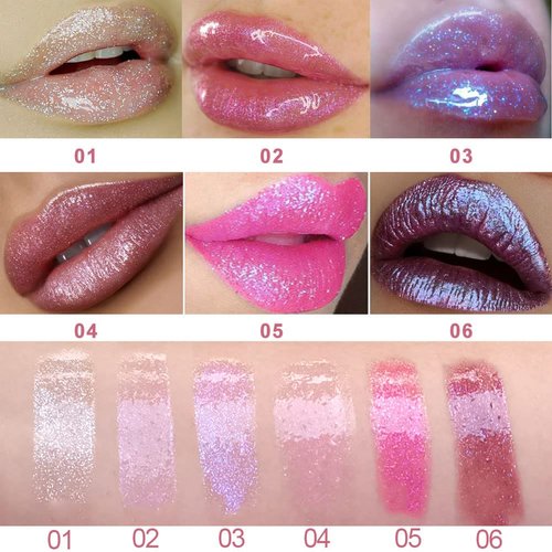 evpct 6Pcs Glitter Metallic Lip Gloss Liquid Lipstick Set Makeup Kit 6 Colors Diamond Shimmer Shinning Sparkly Sparkling Pink Red Lipstick Waterproof Long Lasting Face Eye Moisturizing High Gloss Glow