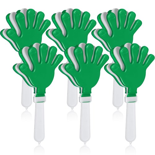 Syhood 6 Pcs Hand Clappers 7.5 Inch Noise Makers Party Favors Sports Clapper Plastic Clapper Sporting Events Cheers for Football Basketball Game Birthday Decorations Gift Supplies (Green and White