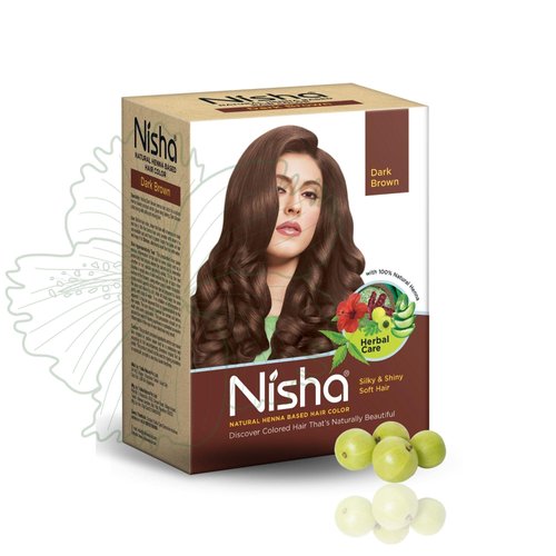 Nisha Natural Henna Based Hair Color, Permanent Black Hair Color Dye, Natural Premium Henna, 100% Grey Coverage, Dark Brown, 2.12 oz
