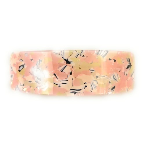 Pink Cream Black barrette plastic marbled rectangle hair clip accessory 3.75 inches long over the curve