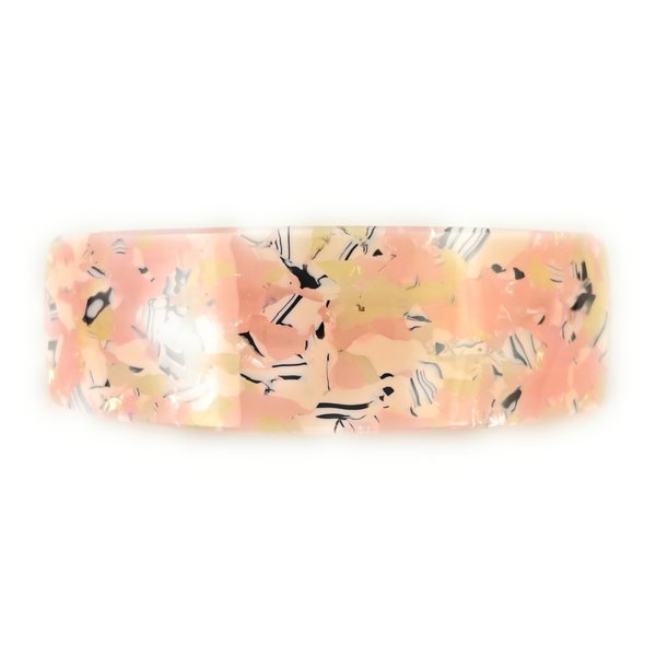 Pink Cream Black barrette plastic marbled rectangle hair clip accessory 3.75 inches long over the curve