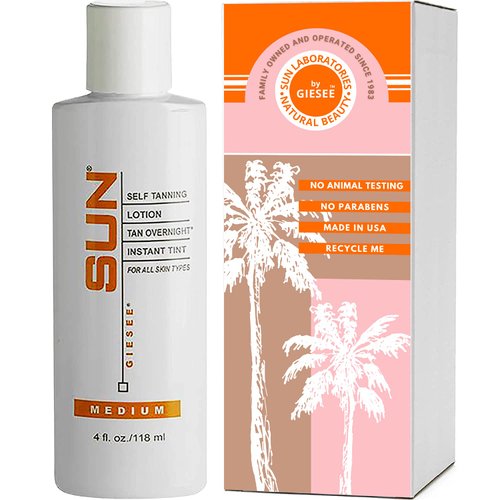 Sun Laboratories By Giesee Tan Overnight Sunless Tanning Lotion 4 oz - Organic Self Tanner, Long Lasting Tanning Lotion, Natural Body Lotion for Sunless Tan, Face & Body Self Tanner