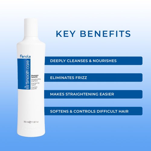 Fanola Smooth Care Straightening Hair Shampoo - Salon Quality Anti Frizz Hair Care - Gentle Shampoo for Frizzy Hair Formulated with Cotton Oil and Cocoa Butter (11.8 oz)