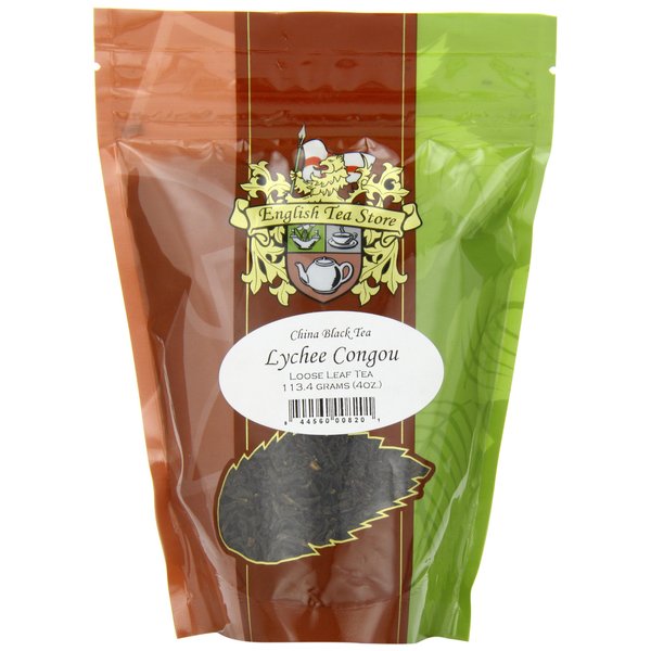 English Tea Store Loose Leaf, Lychee Congou China Black Tea Pouches, 4 Ounce