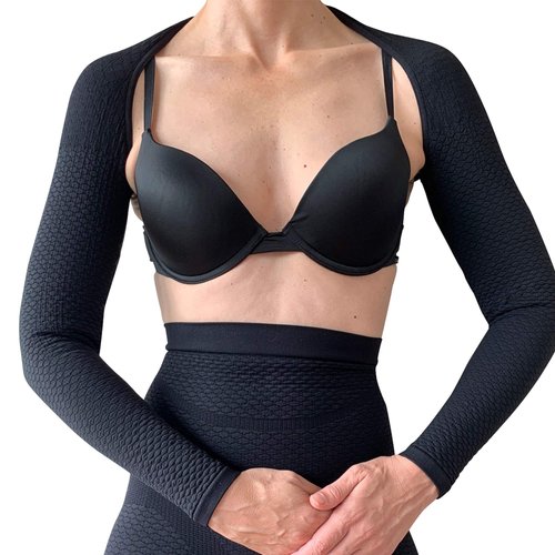 Bioflect® Compression Arm Sleeves Wrap with Bio Ceramic Fibers and Micro-Massage Knit - for Support and Comfort - Black S/M