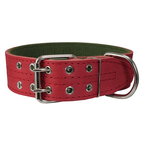 Genuine Leather Dog Collar 1.75" Wide Padded (Neck Circumference: 15"-18", Red)