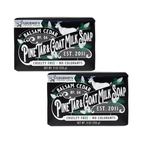 Legend's Creek Farm Goat Milk Soap - Triple Milled Moisturizing Soap Bar for Hands and Body - 9 Oz Creamy Lather, Nourishing, Natural Soap for Sensitive Skin (Balsam Cedar & Pine Tar, Pack of 2)