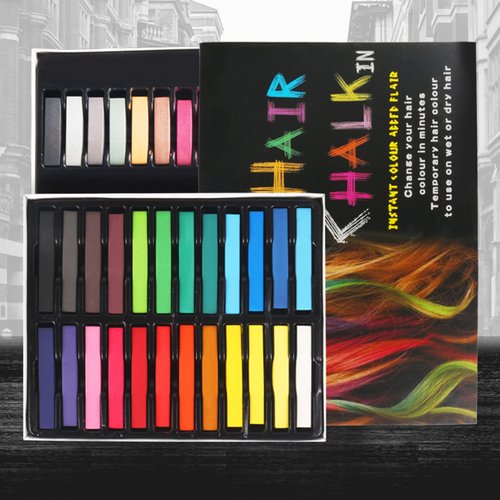 Joyeee Hair Chalk for Girls, 24 Colors Temporary Hair Chalks Color, Colored Chalk for Kids for School Prom Graduation Party, Christmas Party, Children's Day Gift, Halloween Party Supplies, Long