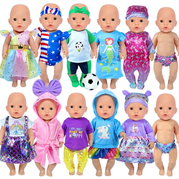 WONDOLL 10 Sets 14-16-Inch-Baby-Doll-Clothes-Outfits Dress Headbands Accessories Compatible with 43cm New-Born-Baby-Doll, Bitty-15-inch-Baby-Doll, American-18-Inch Doll