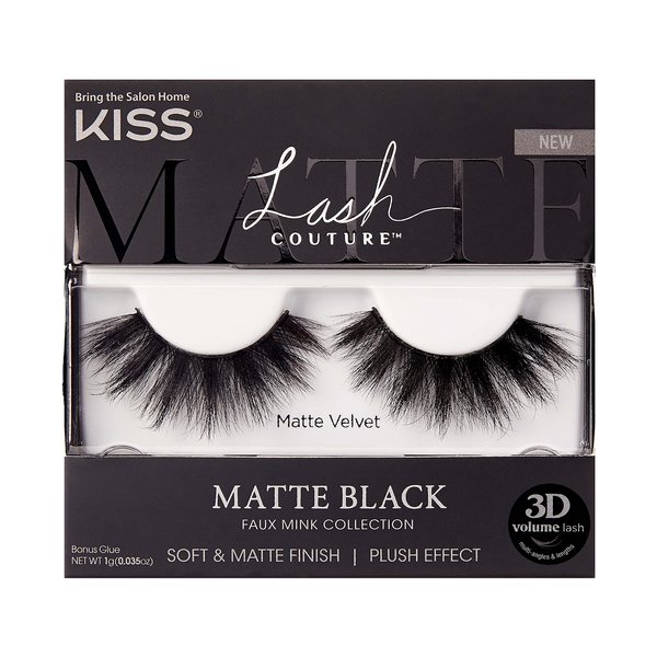 KISS Lash Couture Faux Mink 3D Matte False Eyelashes, 'Matte Velvet', 16 mm, Includes 1 Pair Of Lash, Contact Lens Friendly, Easy to Apply, Reusable Strip Lashes