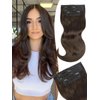 Isaic Clip in Synthetic Hair Extensions Long Straight Wavy Layered Hair Extensions 5PCS Thick Hairpieces Chocolate Brown Fiber Double Weft Natural Hair Extensions 16 Inch for Women