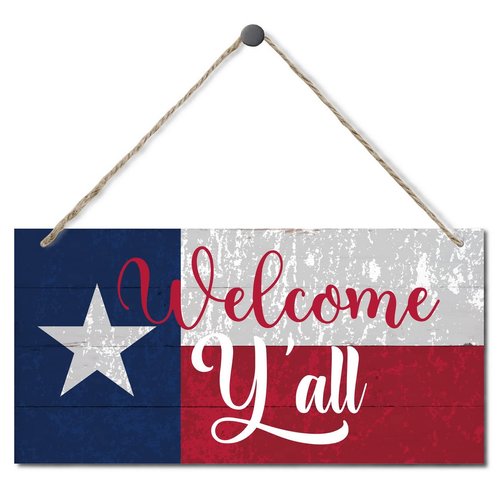 Welcome Y'all Decor Sign, Hanging Wood Sign Home Decorative, Printed Wood Wall Art Sign, Wooden Hanging Sign, Texas Flag Welcome Door Hanger, Welcome Sign for Front Door, Farmhouse Porch Decor 12*6in