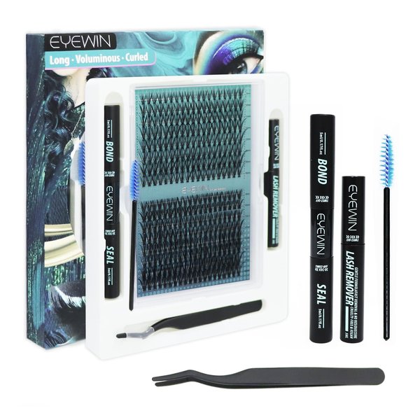 Lash Clusters DIY EyeLash Extension Kit 320PCS Individual, 0.07D Curl 8-18MIX 30D Cluster Lashes Extension Kit with Applicator Lash Bond&Seal Glue Remover for Eyelash Extensions Beginners