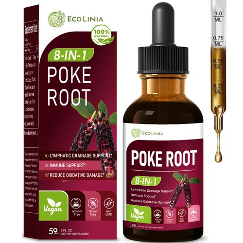Poke Root Drops for Lymphatic Drainage & Immunity, 8-in-1 Herbal Formula Supplement for Lymph System Support with Cleavers Burdock Root Echinacea. 2 oz